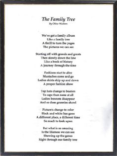 the family tree poem framed in black and white