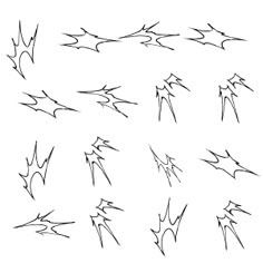 a set of nine hand drawn lightning bolts