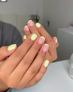 Nail Inspo Two Different Colors, Nails With One Different Color, Short Spring Nails Simple, Colored Nail French Tip, Colorful Tipped Nails, Easy At Home Nail Designs Simple, Short Short Nails Ideas, Really Short Summer Nails