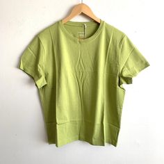 Everlane Organic Cotton Boxy Crewneck Yellow Green T-Shirt Size Boxy Solid Color Crew Neck Top, Solid Color Boxy Fit Crew Neck Top, Solid Color Boxy Crew Neck T-shirt, Solid Color Boxy T-shirt With Crew Neck, Solid Boxy Fit Crew Neck Top, Solid Crew Neck Top With Boxy Fit, Boxy Crew Neck T-shirt, Boxy Solid Cotton Tops, Basic Solid Boxy Fit Tops