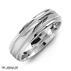 a white gold wedding ring with an intricate design