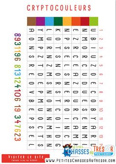 a poster with numbers and symbols in different colors, including the letters on each side