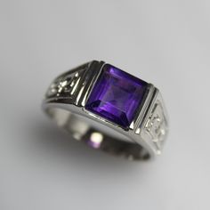 "AAA 925 Sterling Silver Ring,Gemstone Ring,Men's Ring,Ring For Him,Handmade Ring,Square Ring,Purple Amethyst Ring,Amethyst Jewelry Ring Description:- Metal Type:- 925 Sterling Silver Gemstone Type:- Purple Amethyst Stone Shape:- Square Stone treatment :- 100% Natural If you have any additional questions about this Ring, just hit the \"Ask a Question\" button (just to the right of the price) and we will get back you within a few hours. So, make this dainty Ring a part of your jewelry box and fla Purple Ring Men, Amethyst Stone Ring, Men’s Purple Ring, Amethyst Mens Ring, Men Gemstone Ring, Amethyst Jewelry Ring, Lavender Ring, Purple Sapphire Ring, Cool Rings For Men