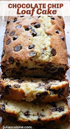 Chocolate Chip Loaf Cake Chocolate Chip Loaf Cake, Cake Dessert Recipes, Chocolate Chip Loaf, Chocolate Chip Bread Recipe, Chocolate Chip Pound Cake, Snacking Cake, Loaf Cake Recipes, Chocolate Chip Bread, Loaf Cakes