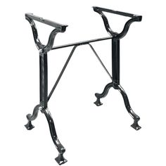 a black metal rack with two legs and one arm extended to the side, on a white background