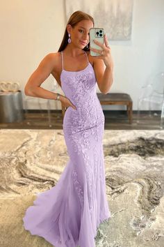 A Linie Spaghettiträger Herzausschnitt Lange Abendkleider Ballkleider One Shoulder Homecoming Dress, White Prom Dress Long, Prom Dresses Long Pink, Backless Evening Dress, Lace Prom Dress, Backless Prom Dresses, Lace Mermaid, Sophisticated Dress, Lilac Dress