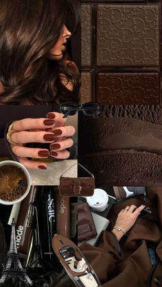 This collage is inspirational for people with darker aura and style. It gives a rich aura vibe with expensive bag and makeup. Beautiful clean brown hair and red painted nails Classy Autumn, Mocha Girls, Brown Theme, Autumn Instagram, Fall Mood Board, Clean Girl Aesthetic, Dark Autumn, High End Makeup