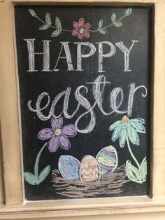 a chalkboard with the words happy easter written on it