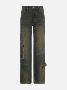 Grunge Washed Cargo Jeans For Fall, Distressed Denim Blue Cargo Jeans For Fall, Green Denim Cargo Jeans For Spring, Distressed Grunge Cargo Jeans For Fall, Distressed Medium Wash Cargo Jeans For Fall, Urban Baggy Khaki Jeans, Urban Style Baggy Khaki Jeans, Utility Washed Jeans For Fall, Baggy Khaki Jeans Urban Style