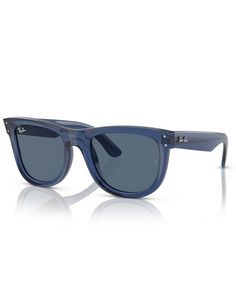 in stock Blue Wayfarer Sunglasses With Mirrored Lenses, Classic Blue Glass Sunglasses, Blue Polarized Glass Sunglasses, Blue Polarized Sunglasses With Glass Lenses, Blue Ray Bans, Sunglasses Wayfarer, Easy Style, Natural Curves, Navy Blue Color