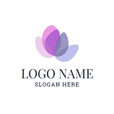 abstract flower logo design with purple and blue petals on white background, suitable for use in business