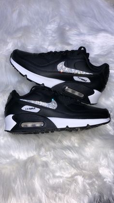 Women's Nike Air Max 90 encrusted with Swarvoski crystals💎✨ COLOR: Black and white - you can choose to have either the outer checks with bling or all 4 checks.. options are available under the drop box! - SIZING : True to size They are in girls sizes that are equivalent to women's sizes! I can do any shoe.. please message me ! Wedding Nike Shoes, Wedding Nikes, Wedding Nike, Shoes Bride, Drop Box, Nike Air Max For Women, Womens Tie, Nike Air Max 90, Tie Shoes