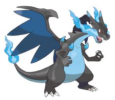 the blue and black pokemon is standing up with its mouth open, it's eyes closed