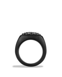 David Yurman Men's Pave Signet Ring with Black Diamonds Designer Black Ring With Black Enamel, Designer Black Enamel Ring, Designer Black Rings For Anniversary, David Yurman Mens, Black Diamond Jewelry, Black Diamonds, David Yurman, Signet Ring, Black Diamond