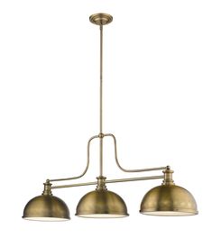 three light pendant fixture in an antique brass finish