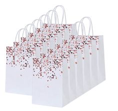 small white gift bags with rose gold confetti on the handles and handles, set of 10