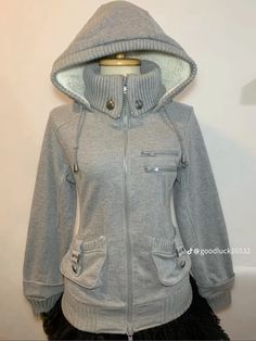 Von Dutch Grey High Neck Jacket, Von Dutch Jacket, Grey Jacket Outfit, High Neck Jacket, Von Dutch, 2000s Fashion Outfits, Clothing Details, Swaggy Outfits, Hoco Dresses