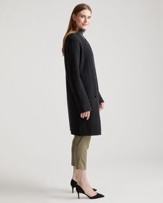 Part sweater, part coat, 100% cozy. This is the piece you’ll turn to every time there’s a chill in the air. Designed with a relaxed fit, our Superfine Merino Wool Sweater Coat is easy to layer over jeans or with one of our tencel dresses for a casual, laidback look. It’s so soft and comfy you might never take it off.  | Quince | Women's Superfine Merino Wool Sweater Coat in Black, Size XS Summer In San Francisco, Tencel Dress, Heather Brown, Navy And Brown, Sweater Coat, Blue White And Black, Merino Wool Sweater, Sweater Coats, Wool Sweater