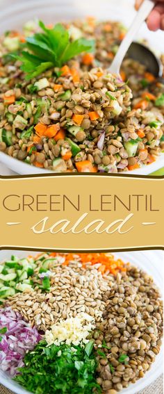 this salad is loaded with green lentils, carrots, red onion, and other veggies