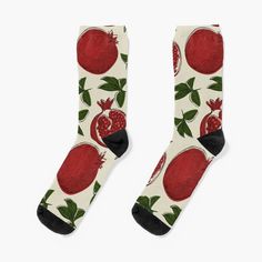 Super soft all-over printed knit socks with extra cushioning in the sole. Suitable for men and women. pomegranate Pomegranate Gift Ideas, Hand Squeezing Pomegranate, Pomegranate Inspired Fashion, Pomegranate Clothes, Pomegranate Gold Jewelry, Knit Socks, Socks For Sale, Knitting Socks, Pomegranate