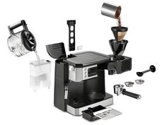 an espresso machine is shown with its attachments