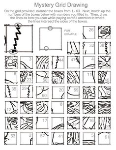 the mystery grid drawing is shown in black and white, with numbers on each side