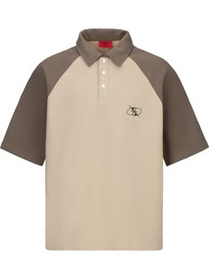 The Raglan Polo Shirt features a color block brown piqué weave fabric in a slightly oversized fit. Embroidered logo to the chest and back. Raglan-style sleeves with a classic collar and front button fastening. Finished off with signature GRKC garment labels. Polo Shirt Embroidered Classic Collar Raglan Sleeves No Restocks 80% Cotton 20% Polyester Unisex Model Andre is 185cm / 6'1" tall and wearing size XL Model Vlada is 170cm / 5'5" tall and wearing size M *Please allow 1-2 weeks for processing Luxury Casual Gray Polo Shirt, Luxury Brown Cotton Polo Shirt, Luxury Multicolor Polo Collar Tops, Beagle Collar Shirt, Gucci Classic Cotton Polo Shirt, Gucci Classic Short Sleeve Polo Shirt, Polo Shirt Design Ideas, Org Shirt, Polo Shirts Design