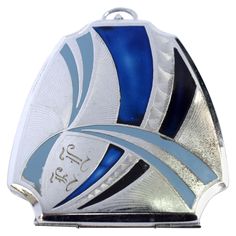 a silver and blue stained glass ornament