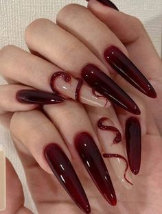 Vampire Nails Aesthetic, Fall Nail Art Ideas, Blood Nails, Vampire Nails, Milky Nails, Edgy Nails, Grunge Nails