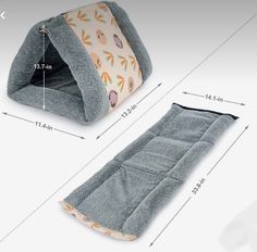 a cat bed with measurements for the top and bottom side, showing how to measure it