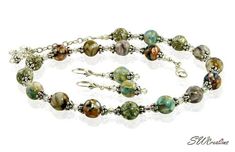 Earth-tone Mother of Pearl Crystal Necklace Set #jewelry #handcrafted #handmade #SWCreations #fashion Pastel Beads, Jewerly Beads, Handmade Lampwork Bead, Beaded Jewelry Designs, Pearl Crystal, Shell Beads, Lampwork Beads, Jewelry Handmade, Jewelry Designs