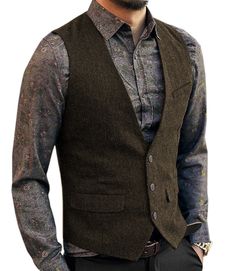 Men Tweed Vests Vintage Cowboy Hunting Groom Wedding Waistcoat Large XL XXL | eBay Black Suit Vest, Business Vest, Men Vest, Vest Suit, Tweed Vest, Suit Casual, Vintage Business