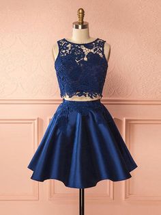 Short Satin, Blue Lace Top, Cheap Homecoming Dresses, Satin Homecoming Dress, Blue Homecoming Dresses, Satin Short, Lace Homecoming Dresses