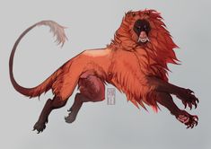 a drawing of a red lion jumping in the air