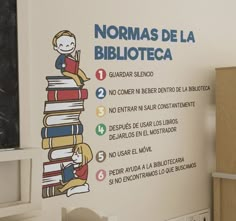 there is a sign on the wall that says nominas de la biblioteca