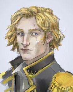 a drawing of a man with blonde hair and blue eyes