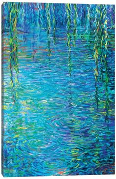 an abstract painting of trees in the water