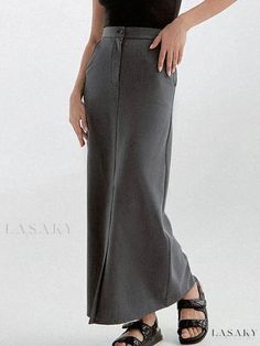 Lasaky - Casual Half-Skirt Design with Loose Fit for Modern Women Gray High Waist Skirt For Work, Gray Long Skirt For Workwear, Gray Lined Pencil Skirt Bottoms, Gray Pencil Skirt Bottoms For Office, Gray Long Skirt For Work, Fitted Gray Maxi Skirt With Lined Skirt, Elegant High Waist Gray Skirt, Elegant Fitted Gray Maxi Skirt, Elegant Gray Fitted Maxi Skirt