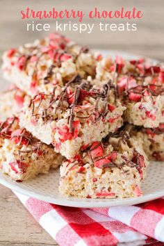 a white plate topped with rice krispy treats