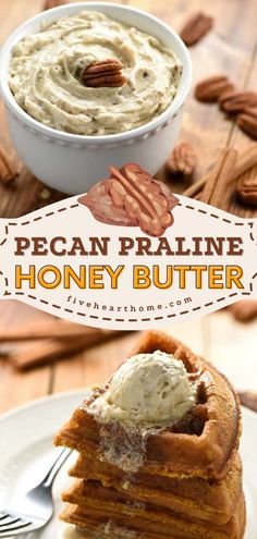 Pecan Praline Honey Butter, thanksgiving sides, sweet breakfast ideas Compound Butter Recipe, Honey Butter Recipe, Pecan Praline, Pecan Pralines, Homemade Butter, Honey Recipes