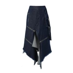 Denim can make every piece even more edgy and trendy - like our long asymmetric skirt. This long skirt has an A-line shape, which flatters the body and feels so comfortable. We added statement zippers that suit it wonderfully and a front pocket for an accent. The back part of the waist is elasticated which allows the skirt to be worn on different places on the waist. The skirt has a raw hem effect MATERIAL: Denim- 95% cotton, 5% elastine  Made of 100% deadstock fabric. Using deadstock fabrics he Dark Denim Skirt, Zipper Skirt, Asymmetrical Skirt, Denim Details, Dark Denim, Skirt Design, Edgy Fashion, Long Skirt, Capsule Wardrobe