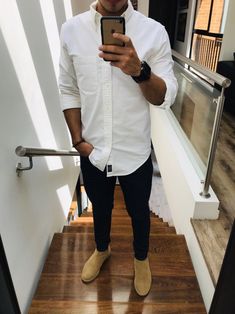 Smart Casual Wear, Mens Fashion Inspiration, Outfit Jeans, White Long Sleeve Shirt, Fashion Mode, Men Looks