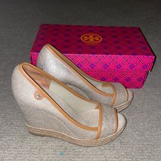 These Are Tory Burch Metallic Wedges In Size 6.5. They Come With A Tory Burch Box (But Not Original To These Shoes). They Are Gently Worn But Show No Signs Of Wear Other Than On The Soles (See Photo). Womens Shoes Wedges, Tory Burch Shoes, See Photo, Tory Burch, Wedges, Size 6, Women Shoes, Signs, The Originals