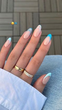 Nail Designs Simplistic, Simple Gel Nails Summer Almond, Beach Day Nails, New Trend Nails 2024 Summer, Trendy Nails Ideas 2024 Summer Almond, Simple Summer Nails 2024 Almond, Simple Nail Designs Summer 2024 Almond, Bridesmaid Nails Blue, Nail For Summer 2024