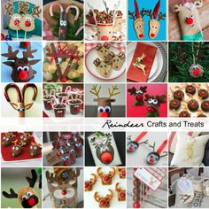 a collage of reindeer crafts and treats