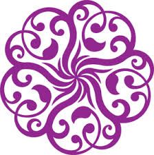 an intricately designed purple flower with swirls in the center on a white background