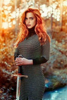 Petricore Redhead Ginger Sword Armor Chainmail Female Armor, Chainmail Dress, Ginger Girls, Auburn Hair, Girls World, Be Still