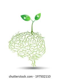 a green plant sprouting from the top of a brain