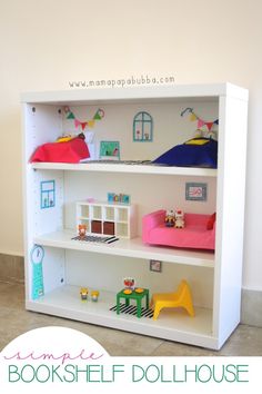 a white book shelf filled with lots of toys