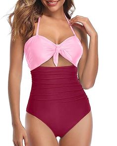 Make a showstopping entrance at the beach or pool in this sultry one piece featuring alluring front cutouts and a slimming high waisted silhouette. Designed to flatter curves, the tummy control fabric smooths and shapes your midsection.Features: Swimwear Type: one piece swimsuits  Style: modern, cute bathing suits Fabric: 82% nylon, 18% spandex Closure: tie closure</... Funny Bathing Suits, Yellow Bathing Suit, Strap Swimwear, Halter One Piece Swimsuit, Type One